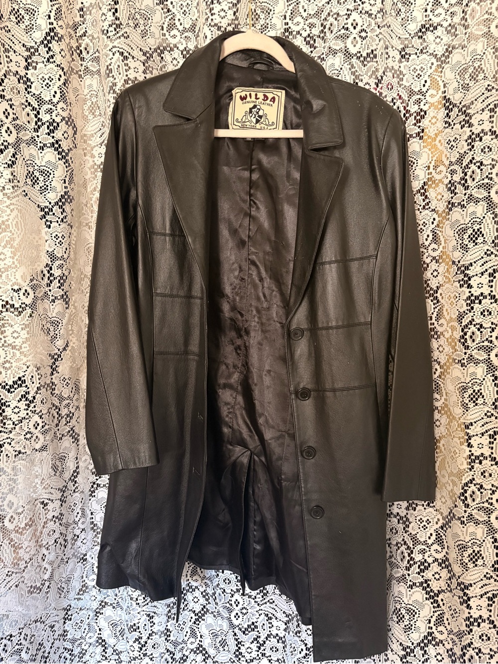Wilda Black Leather Button-Front Coat